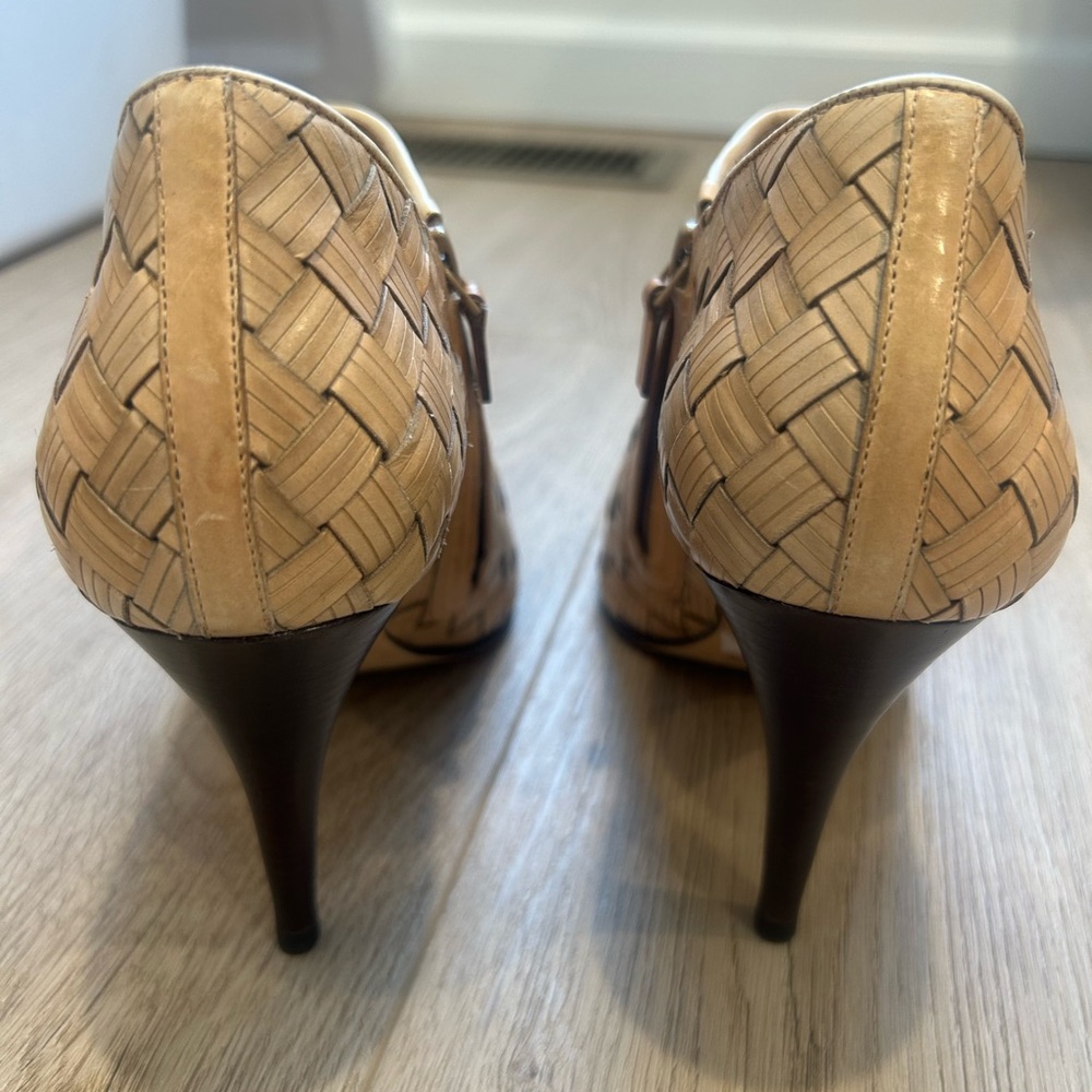 Cole Haan Open Toe Ankle Heel Bootie Woven Office Catalina Peep Toe 8.5 B - Picture 6 of 11